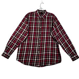 Polo Ralph Lauren Shirt Mens L Red Black Plaid 100% Cotton Flannel Button Down